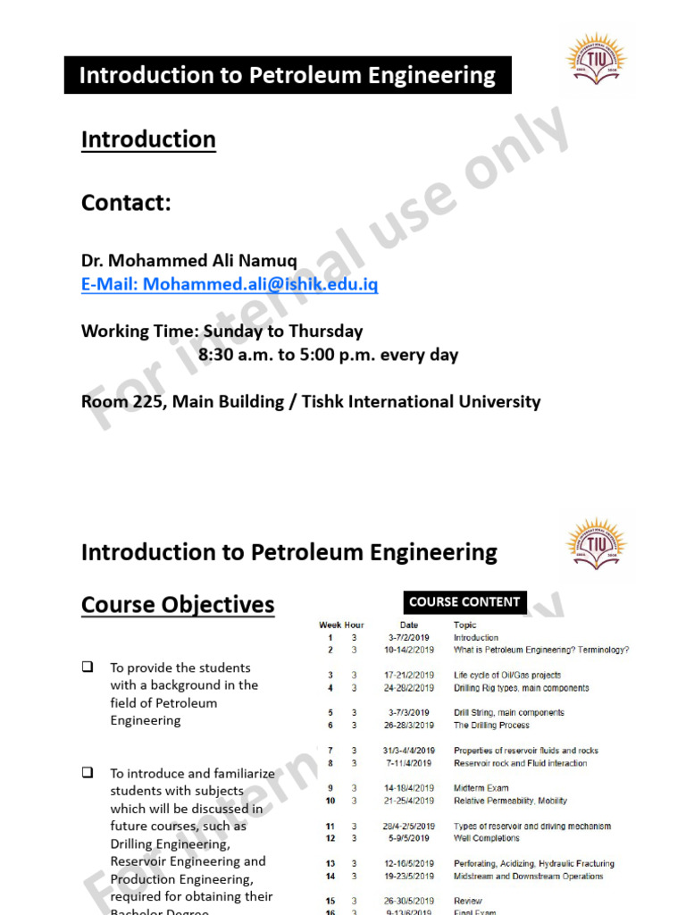Introduction to Petroleum Engineering Course | PDF | Petroleum ...