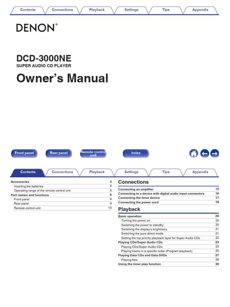 Denon DCD-3000NE Owner's Manual | PDF | Compact Disc | Digital Audio