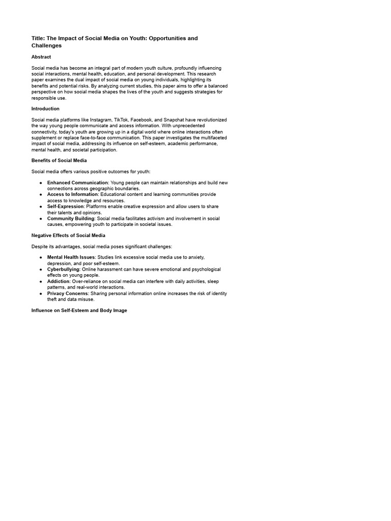 The Impact of Social Media On Youths | PDF | Social Media | Popular ...