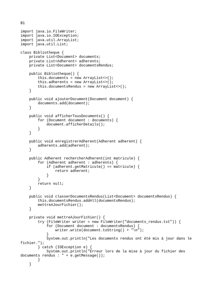 Gestion de bibliothèque en Java | PDF | Java (Langage de programmation ...
