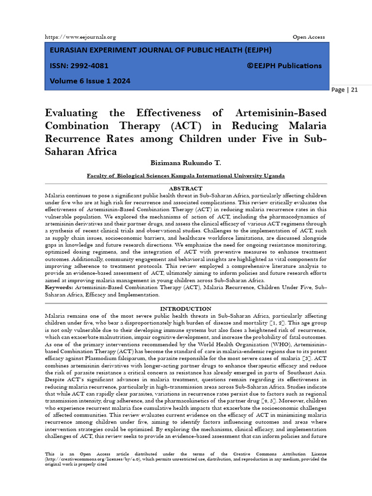 Evaluating The Effectiveness of Artemisinin-Based Combination Therapy ...