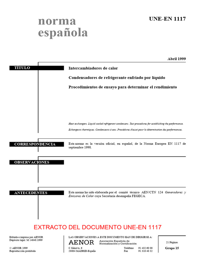 (Ex) Une-En 1117 1999 | PDF | Refrigerante