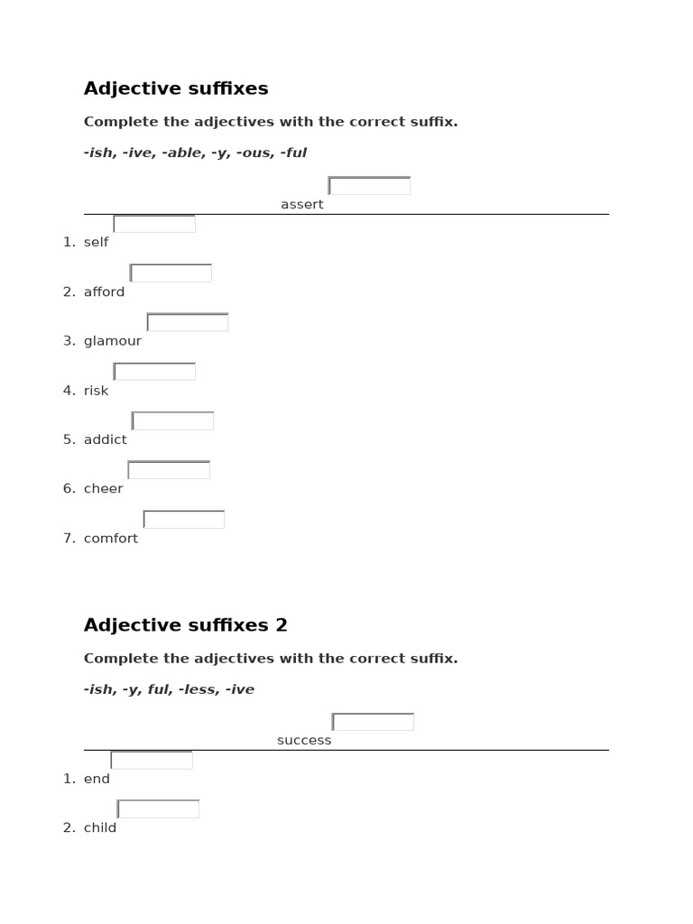 Adjective Suffixes and Adverbial Phrases | PDF