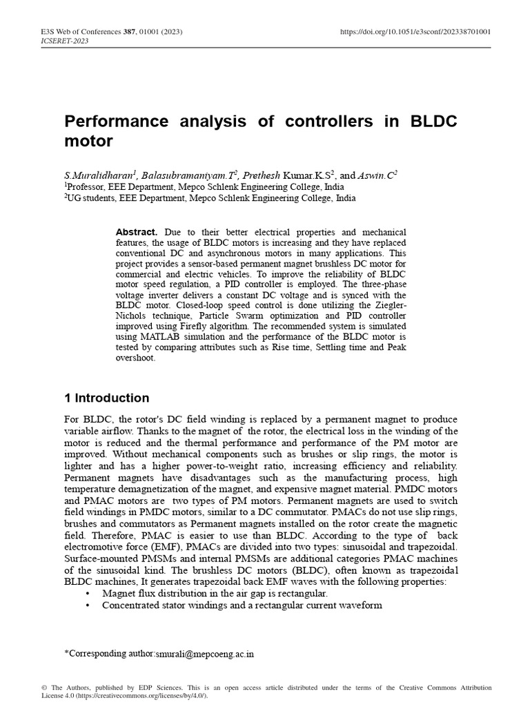 BLDC Motor Controller Performance Analysis | PDF | Electric Motor ...
