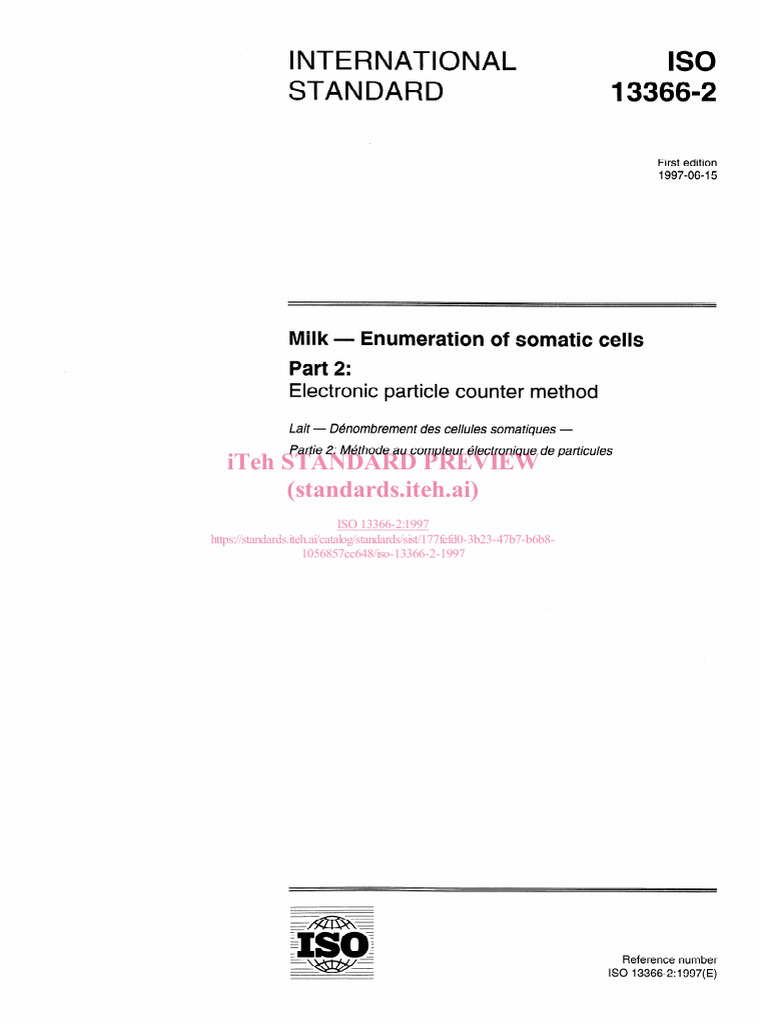ISO 13366-2: Milk Somatic Cell Counting | PDF | International ...