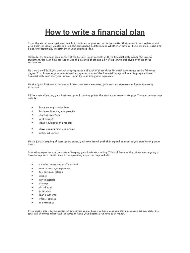 What is a financial plan for a business image