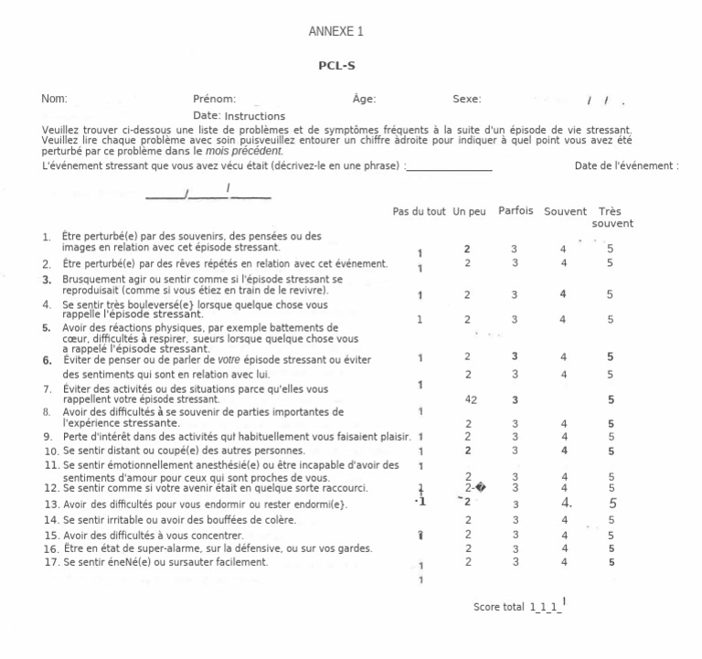 Questionnaire PCL-S pour Évaluation PTSD | PDF | Échecs | Théorie (échecs)