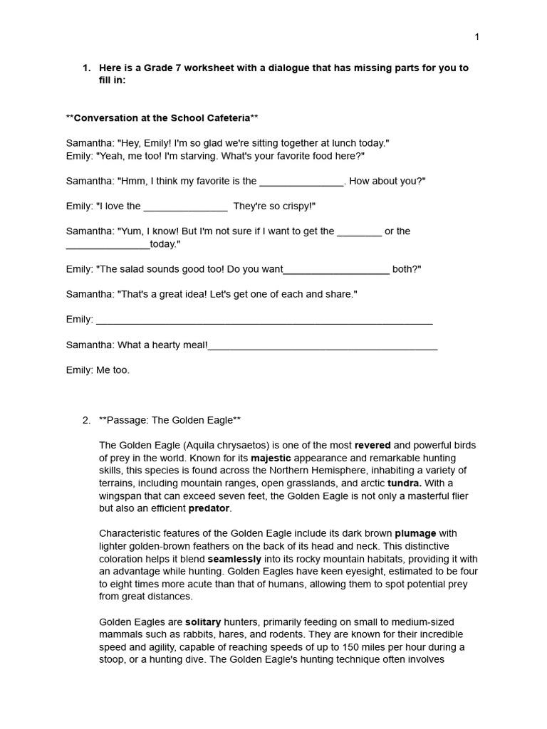 Grade 7 Worksheet | PDF | Climate Change | Eagle