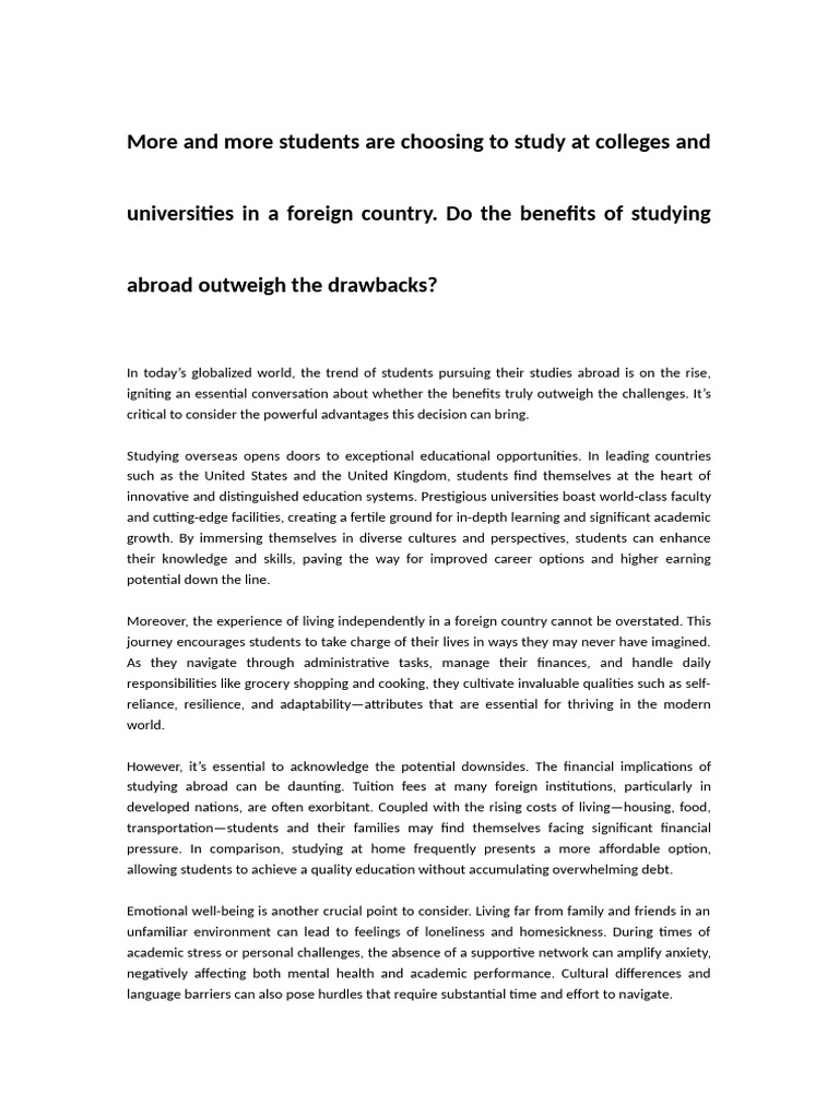 Pros and Cons of Studying Abroad | PDF | Cost Of Living | International ...