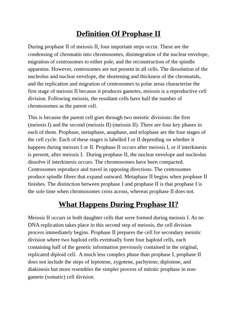 Prophase II: Key Steps in Meiosis | PDF | Meiosis | Chromosome