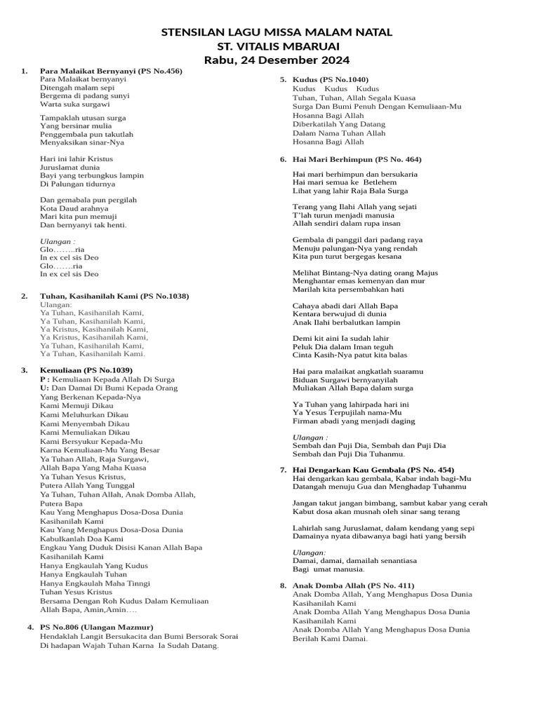 Stensilan lagu missa 30 Juni 2024 | PDF
