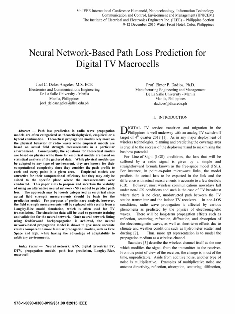 Neural Network-Based Path Loss Prediction For Digital TV Macrocells ...