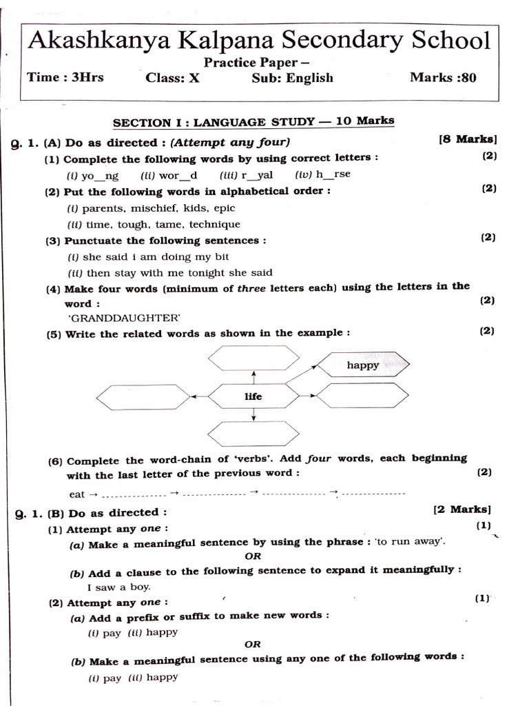 English Practice Paper for Class X | PDF | Nonverbal Communication ...