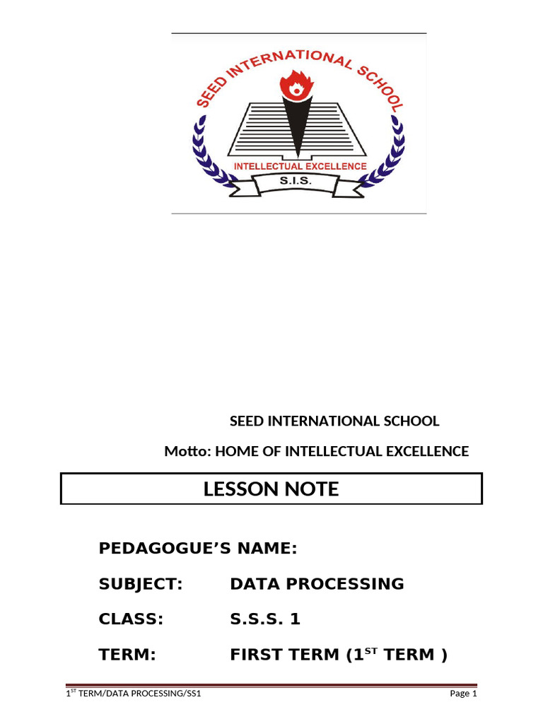 Data Processing Overview for SS1 Students | PDF | Microcomputers ...