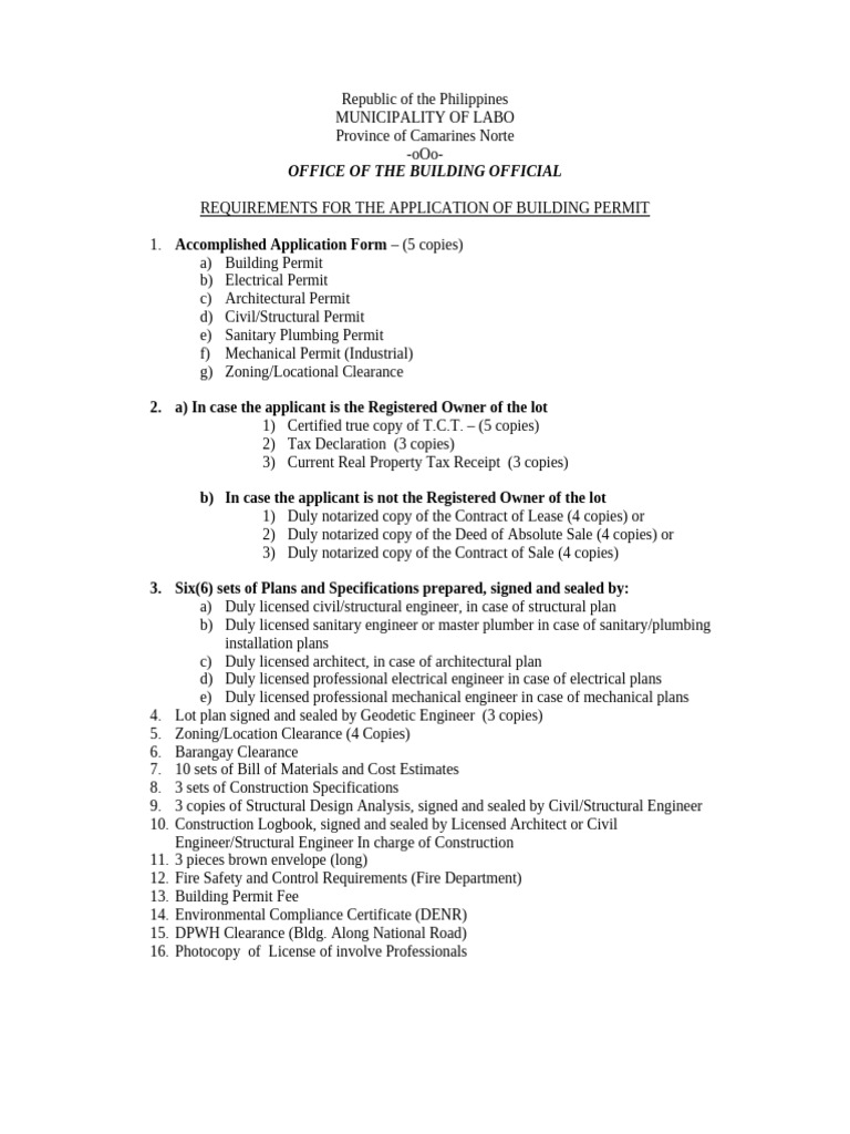 Building Permit Application Requirements | PDF