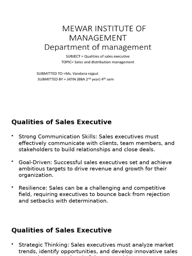 Essential Qualities of Sales Executives | PDF | Sales | Psychological ...