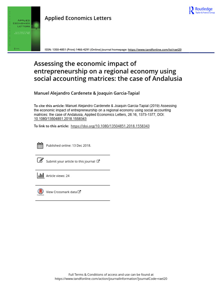 Assessing the Economic Impact of Entrepreneurship on a Regional Economy ...