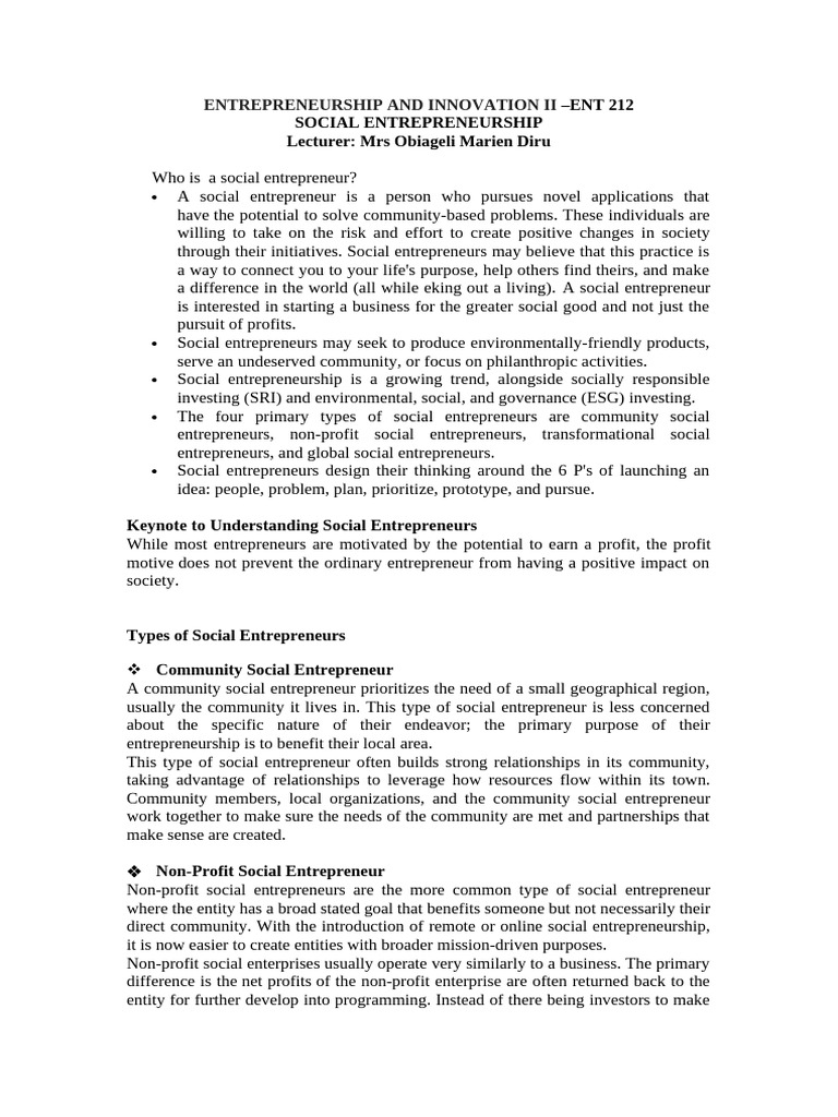Understanding Social Entrepreneurship | PDF | Social Entrepreneurship ...