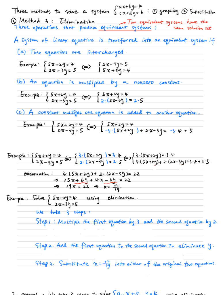 Linear Equations Elimination Methods | PDF | Matrix Theory | Linear Algebra