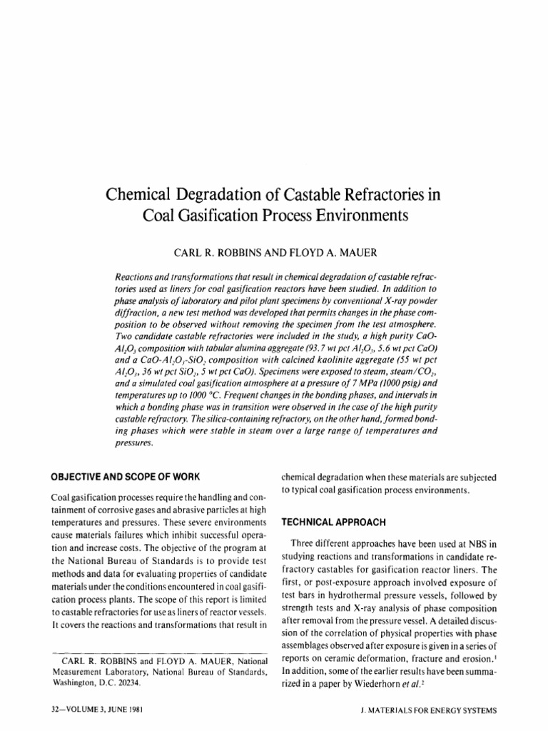 Chemical Degradation of Refractories in Gasification | PDF | Refractory ...