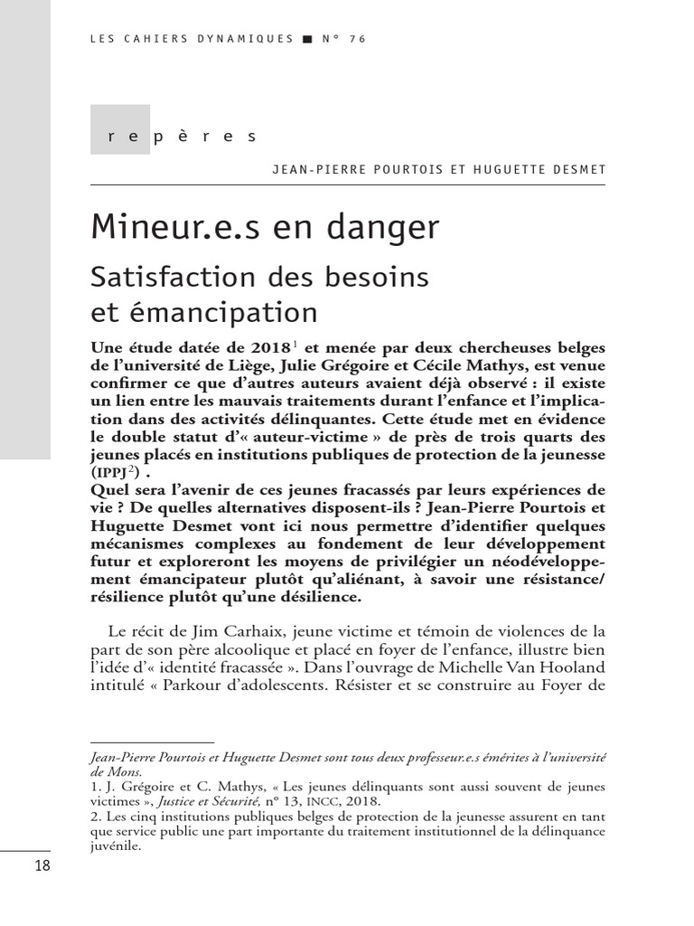 Mineurs en danger : besoins et résilience | PDF | Résilience ...