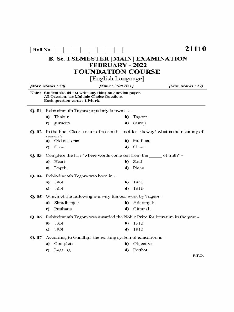 English B.sc. I Sem Jul 2022 | PDF