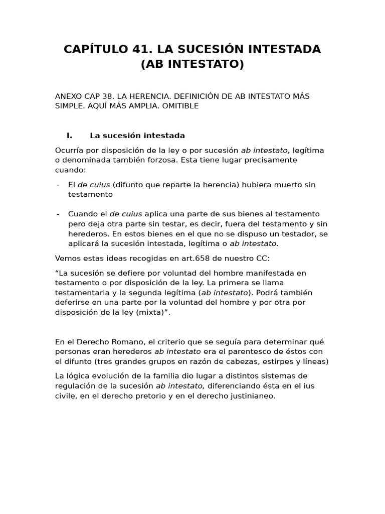 Capítulo 41. La Sucesión Intestada (Ab Intestato) | PDF
