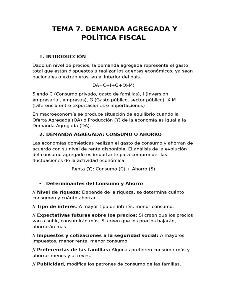 Tema 7. Demanda Agregada Y Política Fiscal | PDF | Balance ...