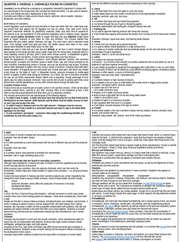 Chemicals in Cosmetics: A Comprehensive Overview | PDF | Cosmetics ...