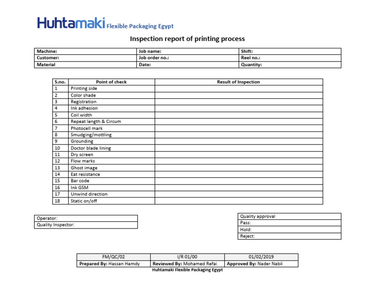Inspection Report of Printing Process | PDF