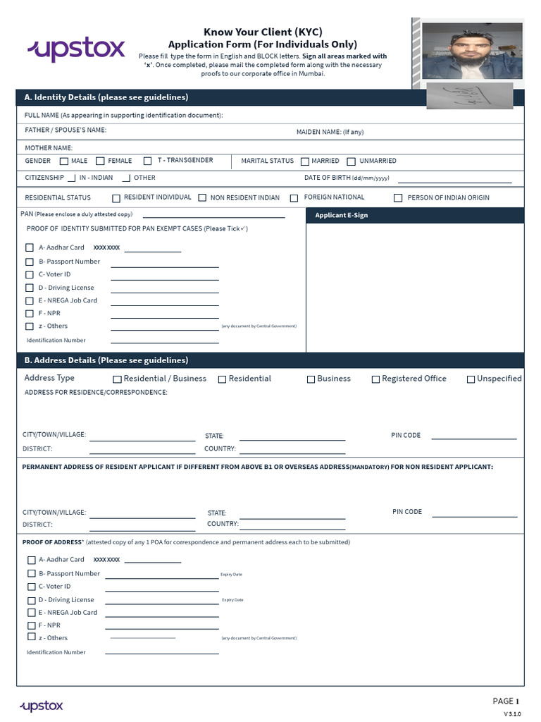 KYC Application Form for Individuals | PDF | Identity Document ...