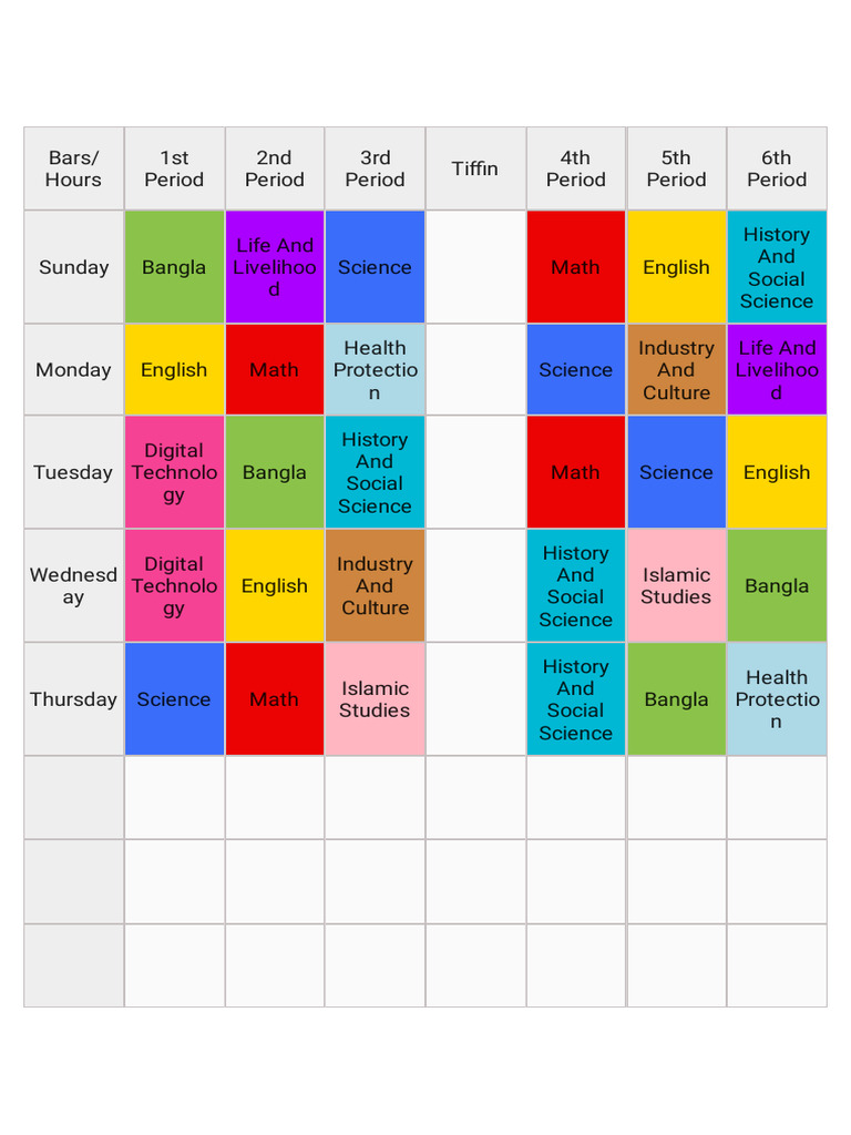 Weekly Class Schedule Overview | PDF