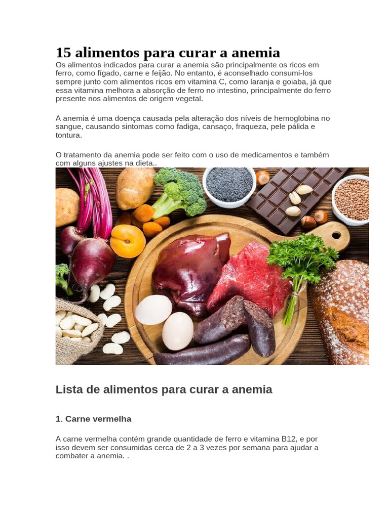 Alimentos para Curar Anemia | PDF | Vitamina | Ferro
