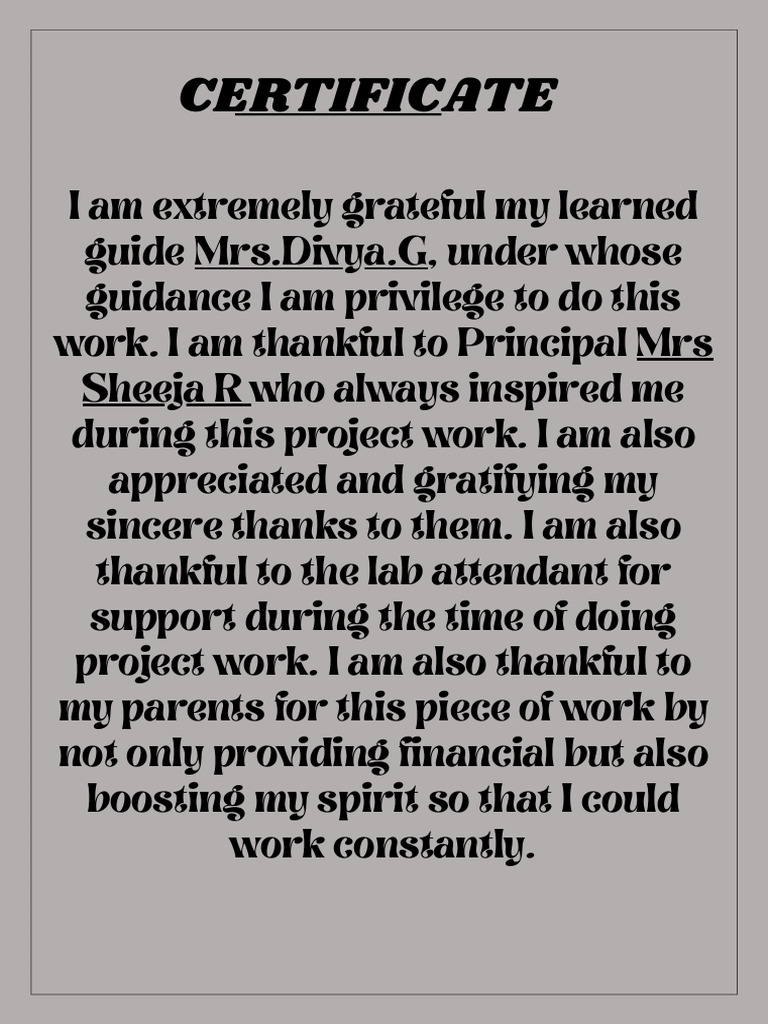 Project Work Appreciation Certificate | PDF