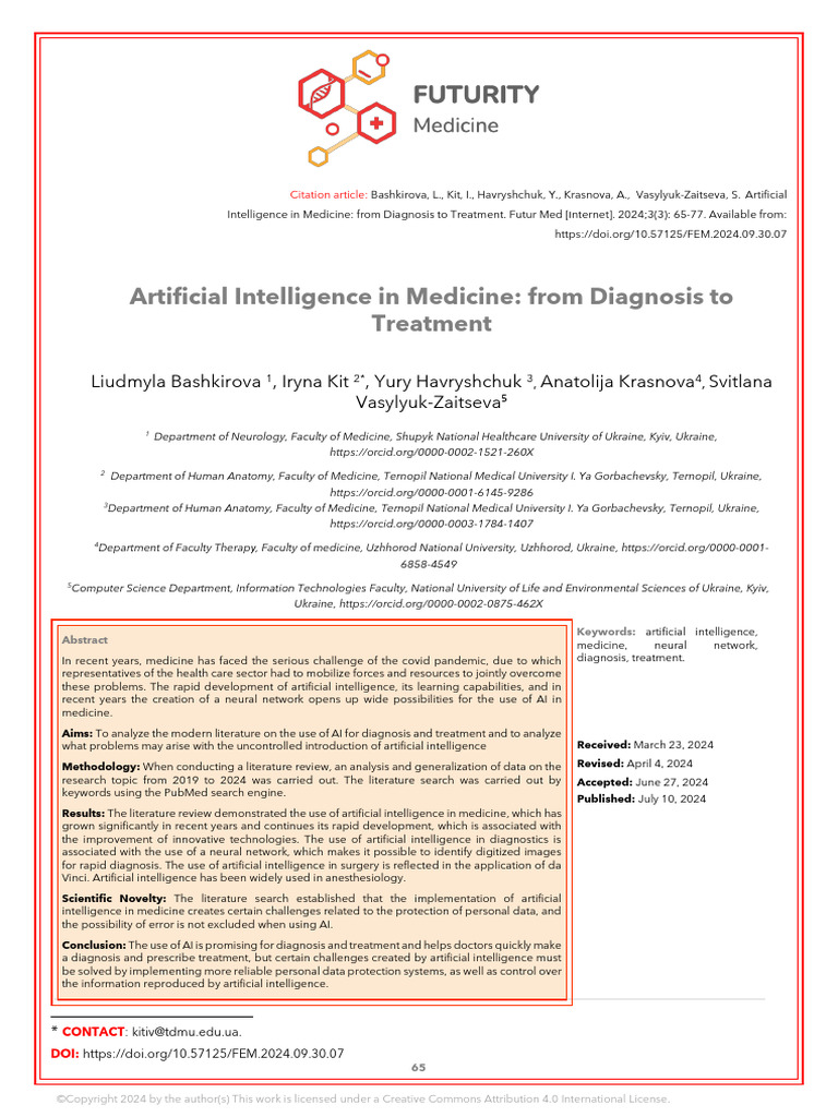 Artificial Intelligence in Medicine From Diagnosis | PDF | Artificial ...