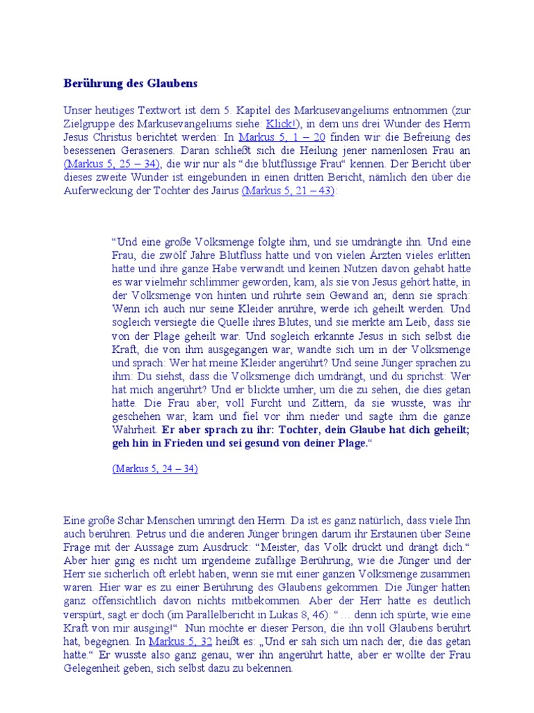 Berührung des Glaubens (Markus 5, 34)