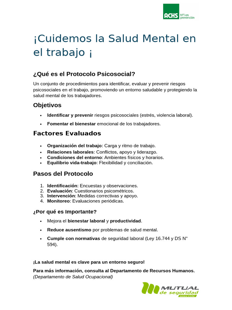 Cuidemos La Salud Mental en El Trabajo | PDF
