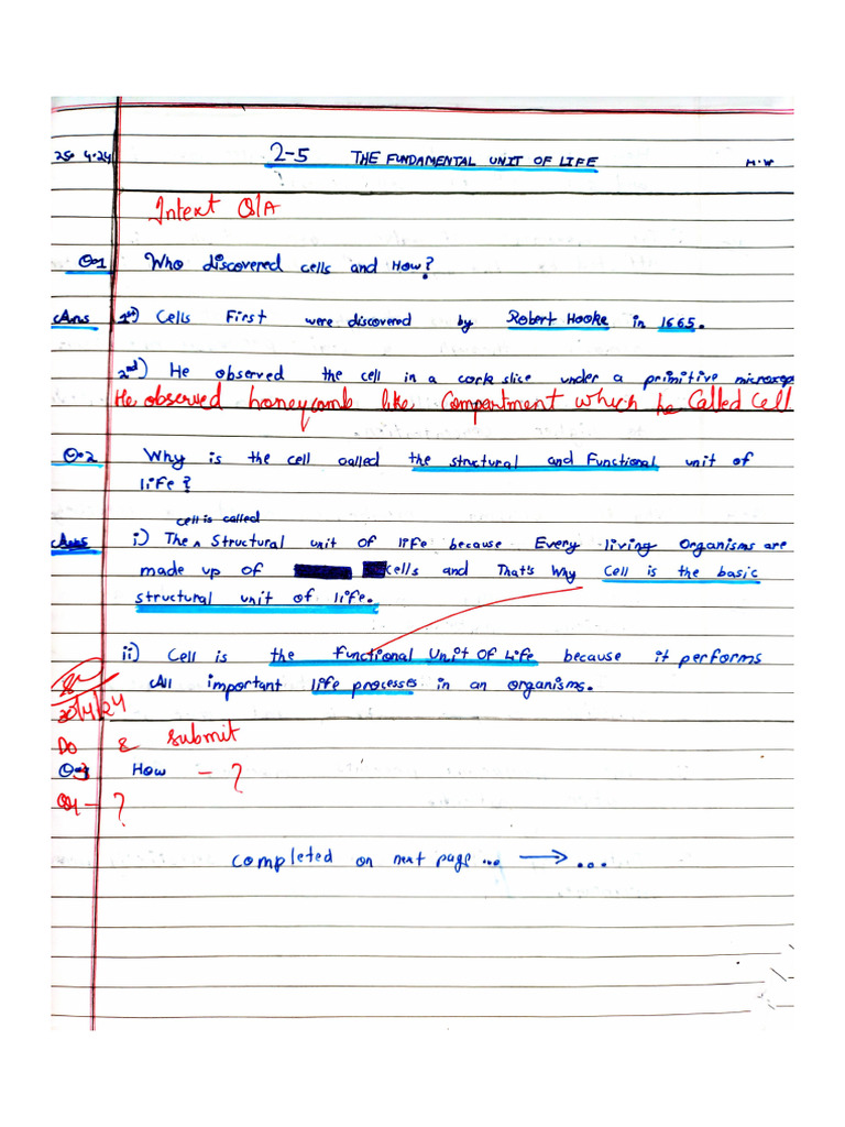 L 5 The fundamental unit of life (Biology) Full nb work of intext