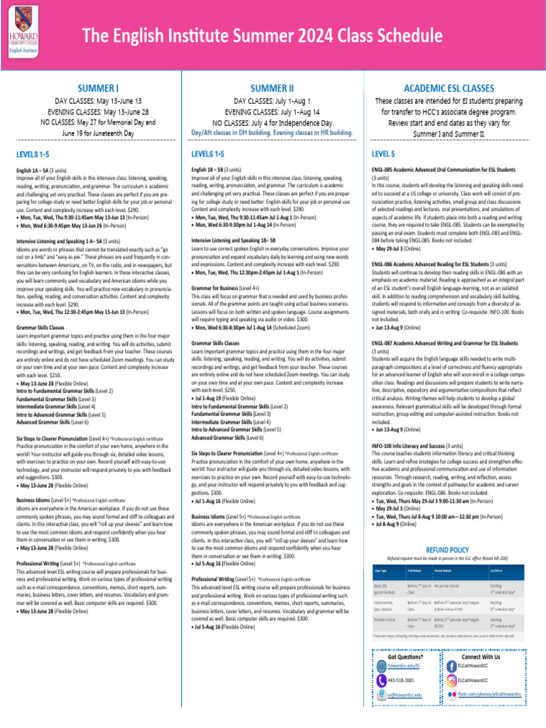 English Institute Summer 2024 Schedule | PDF | English As A Second Or ...