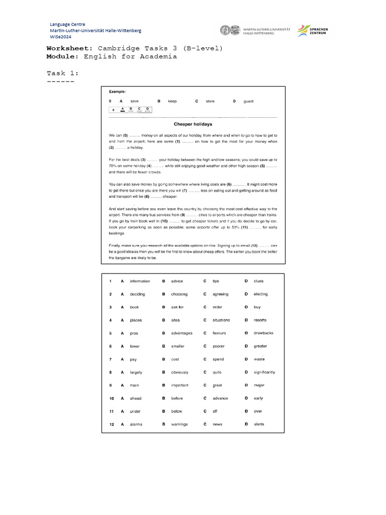 Worksheet - Cambridge Tasks 3 - 8 Prac. | PDF