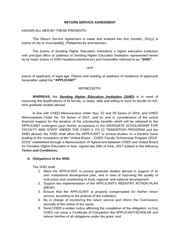 Return Service Agreement for Scholarship | PDF | Justice | Crime & Violence
