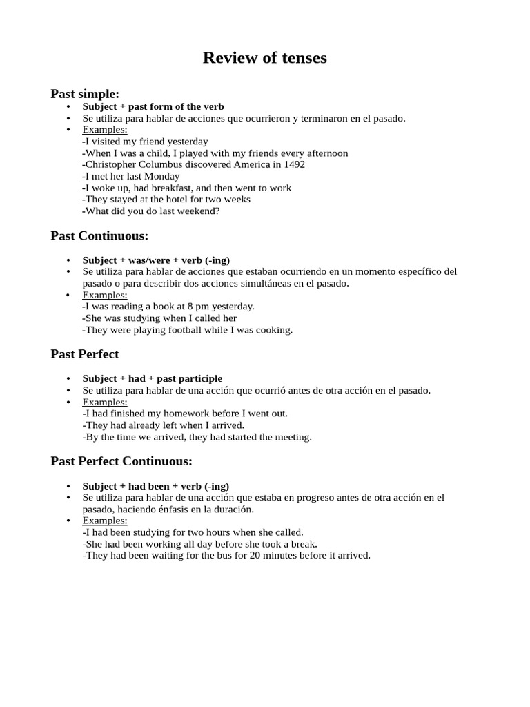 Tense Review Guide | PDF | Verb | Language Mechanics