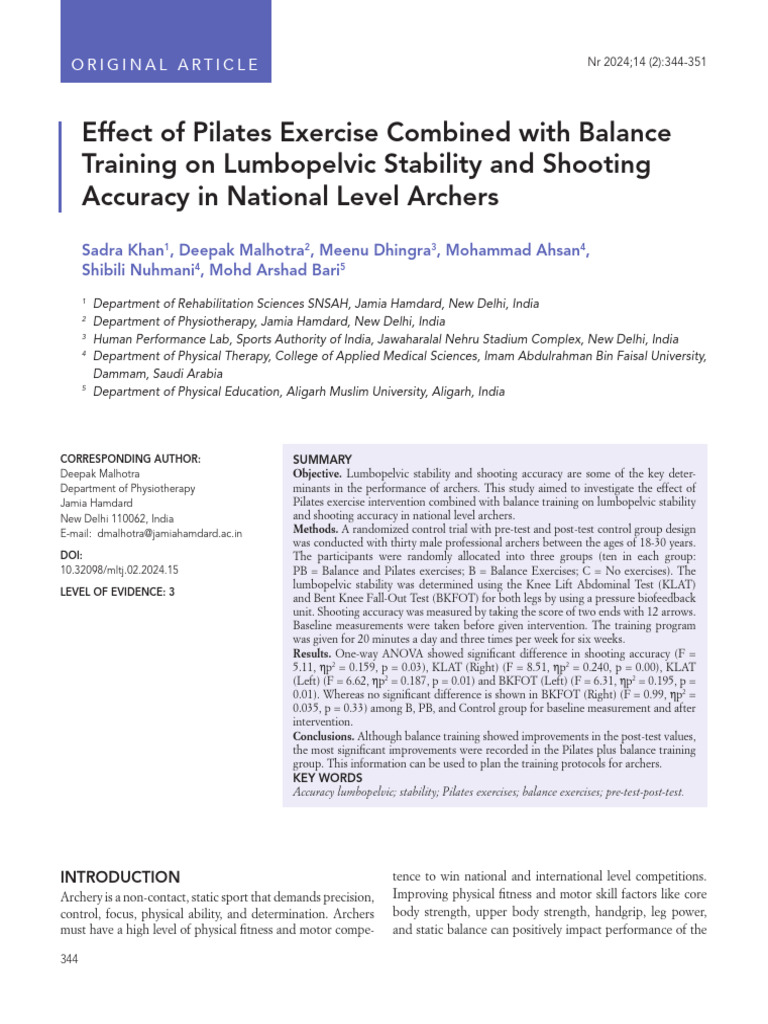 Effect of Pilates Exercise Combined With Balance Training On ...
