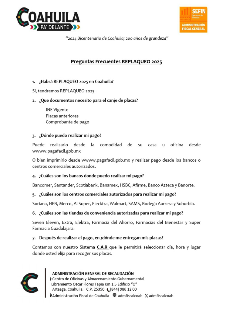 REPLAQUEO 2025 en Coahuila: Guía Completa | PDF