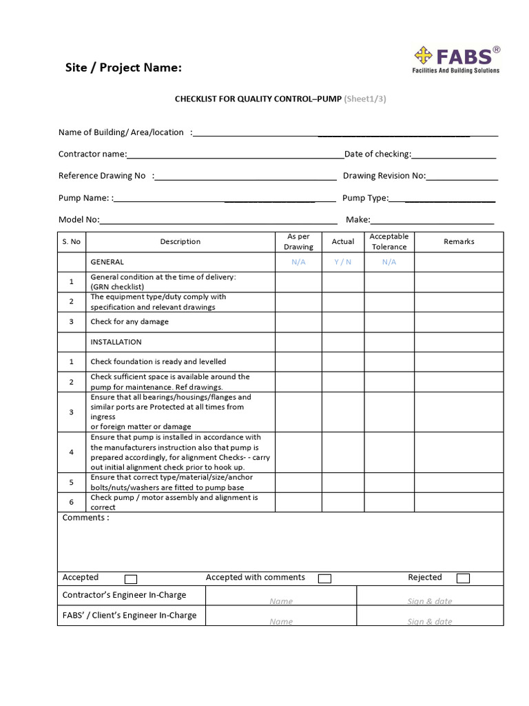 Pump Quality Control Checklist | PDF | Pump | Belt (Mechanical)