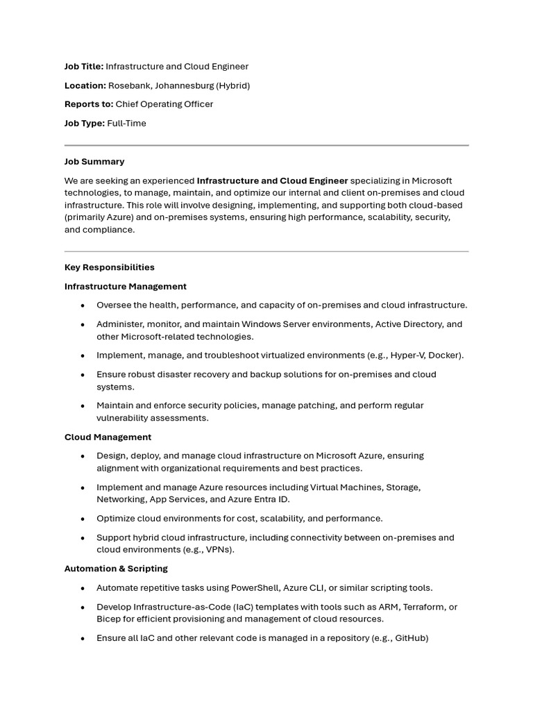 Infrastructure and Cloud Engineer Role | PDF | Cloud Computing ...