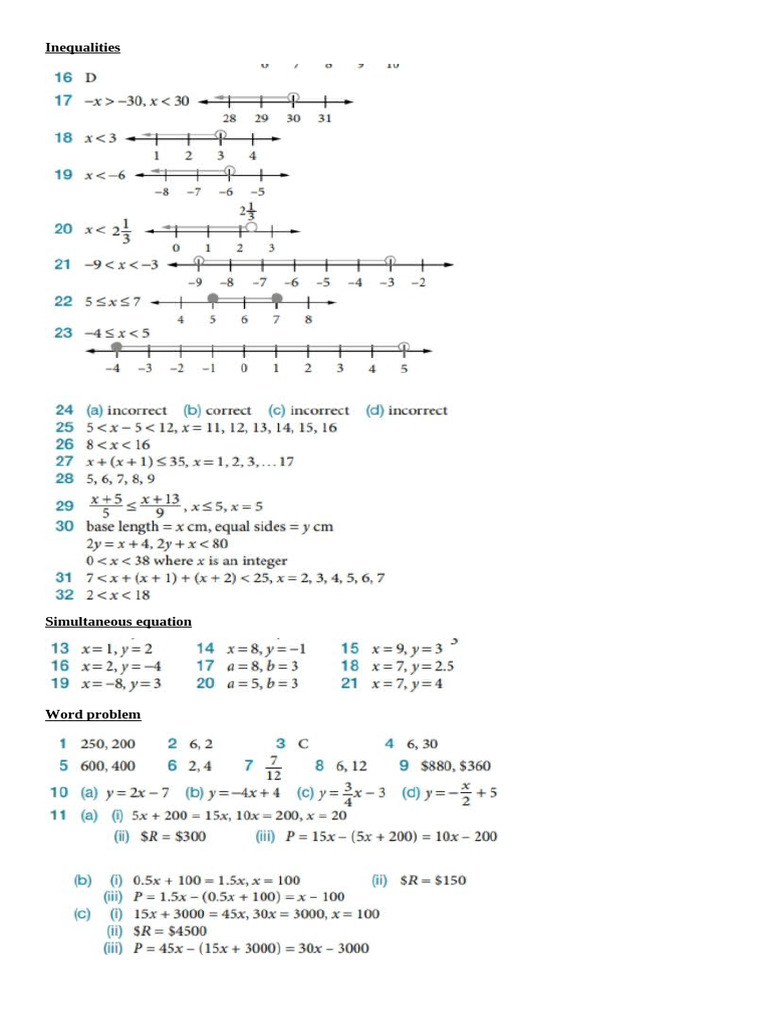 Inequalities, Simultaneous, Word Problem ANSWER | PDF