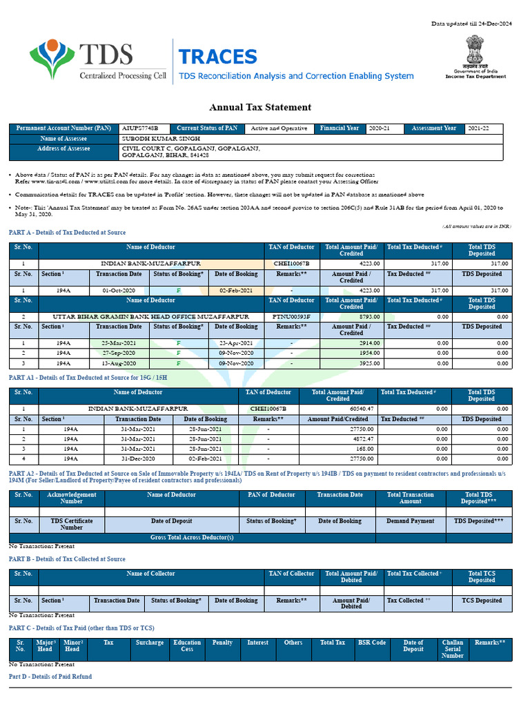 Annual Tax Statement for Subodh Kumar Singh | PDF | Taxes | Money