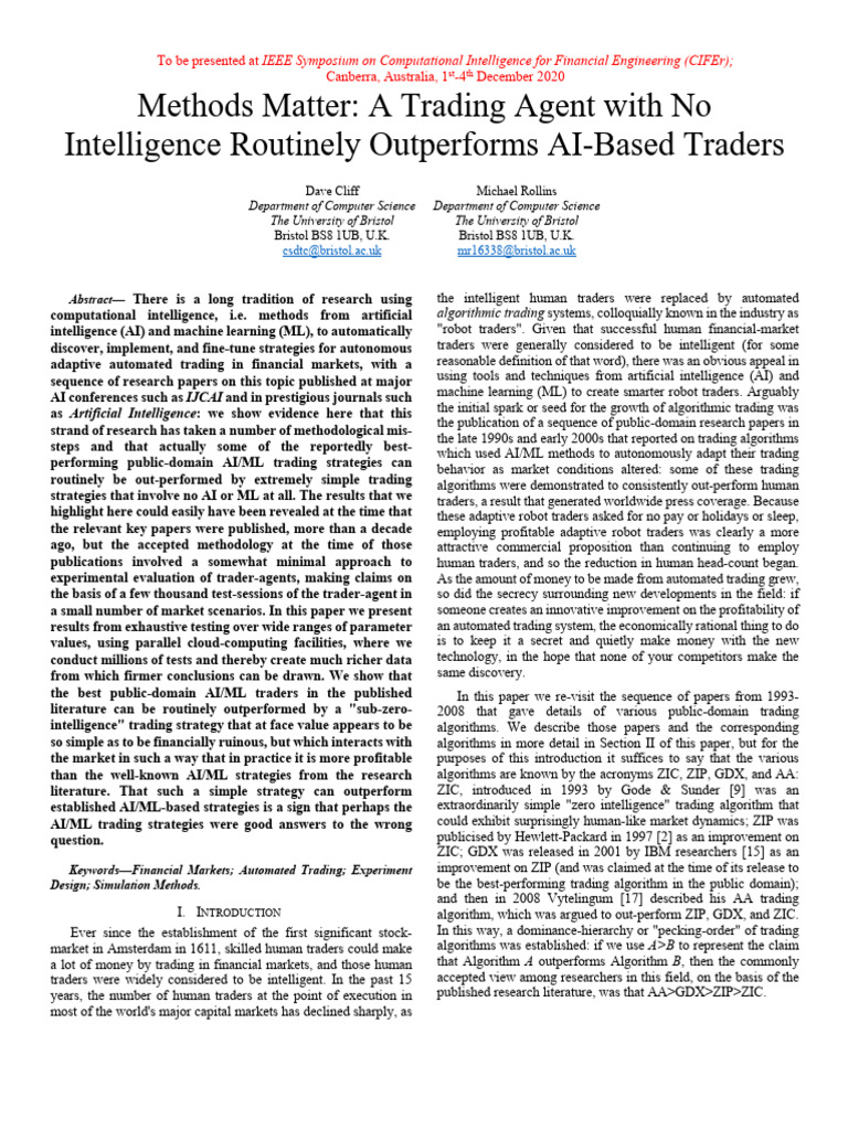A Trading Agent With No Intelligence Routinely Outperforms AI | PDF ...