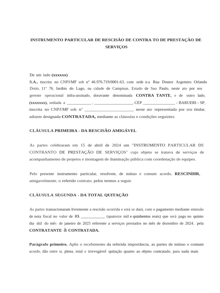 Rescisão Amigável de Contrato de Serviços | PDF